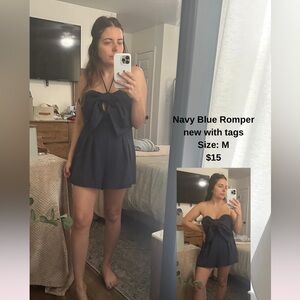 Navy Blue Strapless Romper